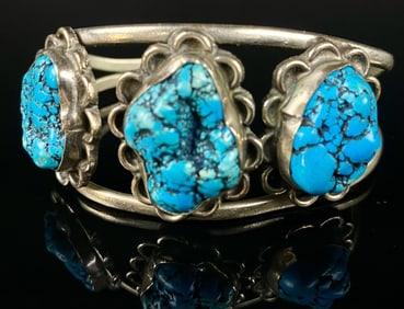 Sterling Vintage Turquoise & Silver Cuff Bracelet
