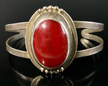 Sterling & Red Stone Cuff Bracelet TS-134 Mex LG