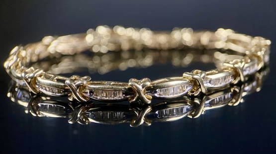 10K Gold Bracelet W/ Rectangle Dia. Bracelet.: Diamond Bracelet, 10k Gold, Measures: 7" Unclasped. 7.58 Dwt.