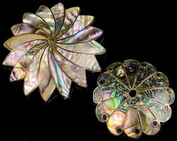 Signed Abalone & Sterling Brooches