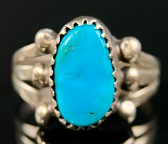 Tully Sam Signed Turquoise & Sterling Ring