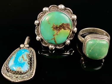 Turquoise & Silver Rings & Pendant