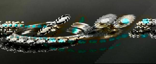 Turquoise & Silver Jewelry Lot: Incredible Lot Ring Size 5 Ring, Fred Harvey Era Bracelet Measures: 5 "