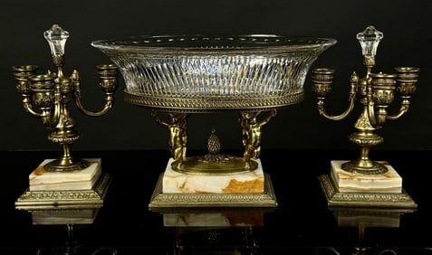 Pairpoint GIlt Bronze Cherub & Marble Center Piece