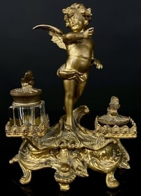 Art Noveau Cherub Double Inkwell