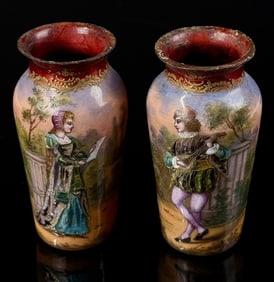 19th c. M. Pozi French Limoges Hand Painted Vases