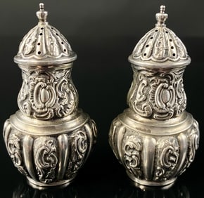 1817 Birmingham Roccoco Sterling Salt & Pepper