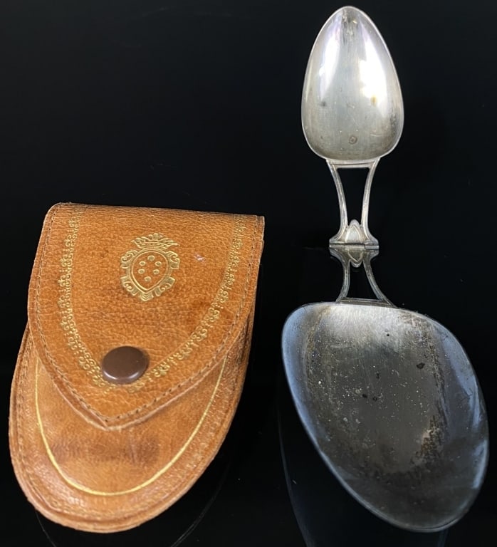 Antique Folding Sterling Medicine Spoon: case does not snap with spoon inside. Measures: 6" Unfolded.