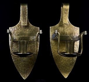 c.1910 E.T.C Fish Hammered Copper Candle Sticks
