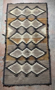 Antique Navajo Rug: Found in the Attic of Prominent 5 Generation Elmira NY Family. Has some soiling and some damage see photos. Measures: 64" x 34"