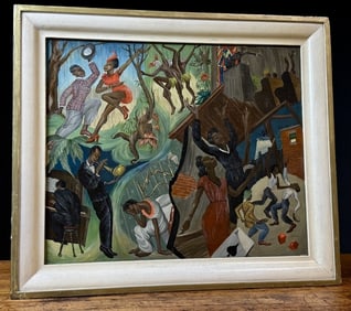 1940's Jazz Painting Signed "John Mach" WW2 384th