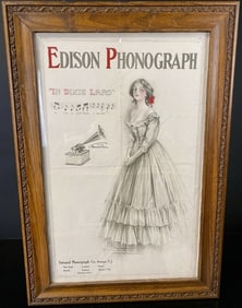 Rare Edison Adv. Phonograph "Dixie Land" Poster