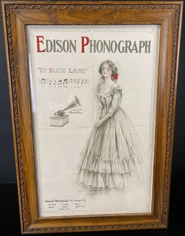 Rare Edison Adv. Phonograph "Dixie Land" Poster (1 of 6)