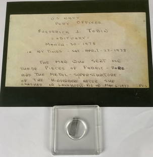 Piece Of The Hindenberg: Small Piece of the Hindenberg with Facismile Provenance of the paperwork belonging to Frederick J. Tobin.