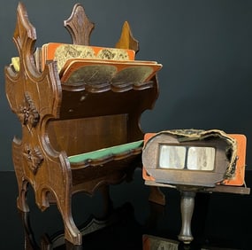 Antique Stereo Card Eastlake Holder Viewer & Cards
