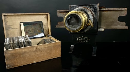 Early McCalister Optician magic lantern w/ Slides