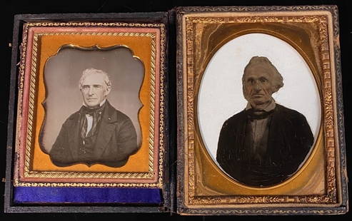 Daguerreotype & Odd Ambrotype Hand Painted on Glas: Images are of the Same man, Crystal Clear Dag and an Odd Heavily Hand Illumanted Ambrotype on Glass. Dag is a 1/6th Plate, Ambro is a 1/2"