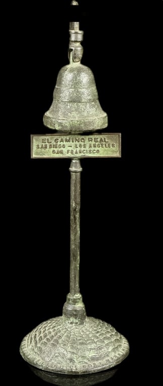 1915 El Camino Real Los Angeles Charity Bell: Advertising Charity Bell for the El Camino Real. Cast Iron, no cracks chips or breaks. Wonderful Counter Top Piece. Measures: 9"