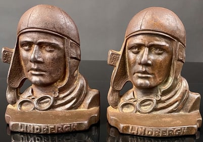 1920's Cast Iron Lindbergh Flight Bookends