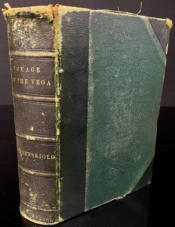 1882 Voyage of the Vega Asian Exploration Book: Overall excellent shape for its age, tight binding. A.E. Nordenskiold