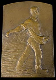 Rene Baudichon Man Bronze Farm Plaque