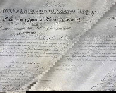 1890 President Millard Fillmore Signed Buffalo U.: University of Buffalo Medical Association Certificate signed by Soon to be President Millard Filmore (1890)