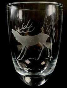 Etched Elk  Art Glass Vase