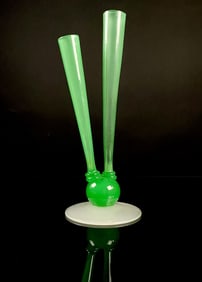 Carder Steuben Double Stem Green Art Glass Vase
