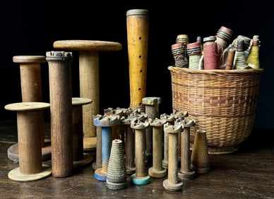 Collection of Primitive Canisteo NY Wood Spools