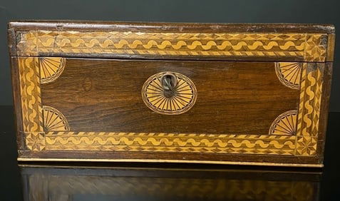 Antique Ornate Inlaid Wood Folk Art Box W/ Mirror