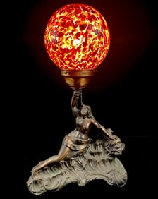 1920's Art Nouveau Czech Glass Copper Flash Lamp