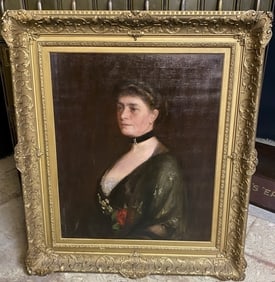 Large Victorian Portrait Painting of Woman