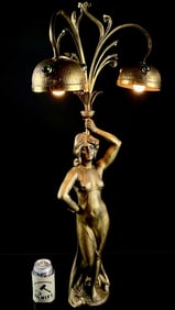 MASSIVE Victorian Art Nouvea Lady Lamp Chunk Glass