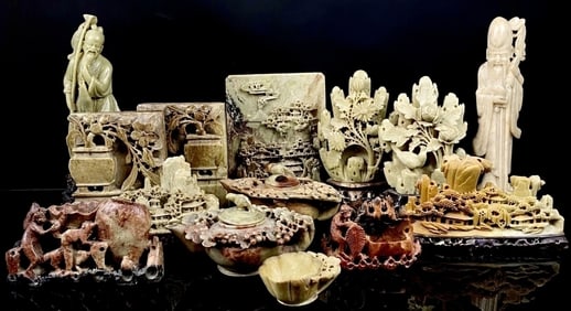Antique Chinese Carved Soap Stone Lot