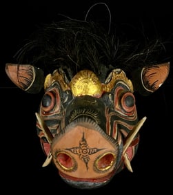 Antique Indonesia Boar Wood Mask W/ Movable Mouth