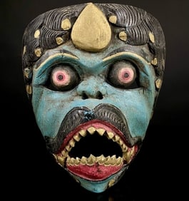 Antique Topeng Face Wood Carved Mask Indonesia