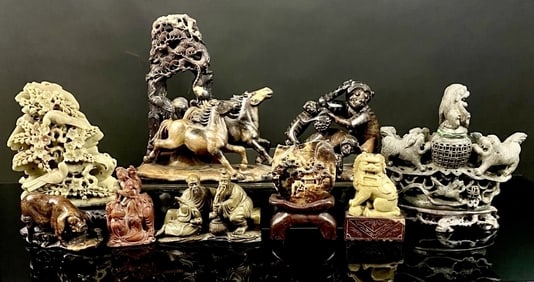 Antique Animal Carved Soapstone Lot Chinese