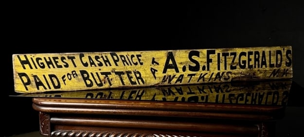 1890's Ftizgerald's Butter Wood Trade Sign Yellow