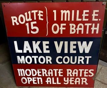 MCM 1940's Lake View Motor Court Bath NY Sign
