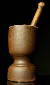 1800's Primitive Mortar and Pestle Red Paint