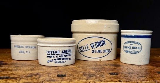 Antique Advertising Cottage Cheese Crocks Utica NY