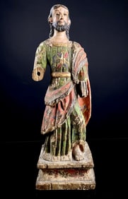 19th c. Polychrome Wood Religious Statue