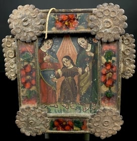 Antique Metal Framed Saint Painting