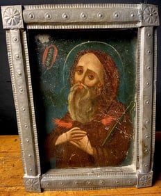 19th C. Mexican Antique Saint Painting Shadow Box