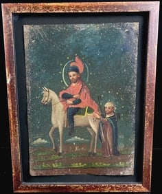 Antique Folk Art Mexican Painting Of Saints