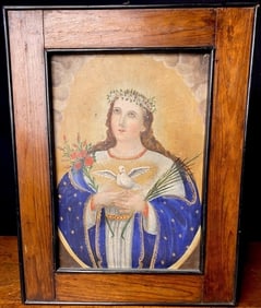 19th C. Retalbo Mary Painting On Tin
