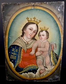 19th c. Antique Saint Painting on Tin