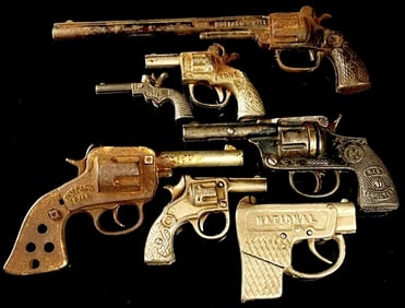 1890's 20's Vtg Cast Iron Buffalo Bill Cap Gun Lot