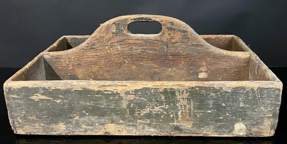1800's Primitive Wood Handle Carry-All Divided Box
