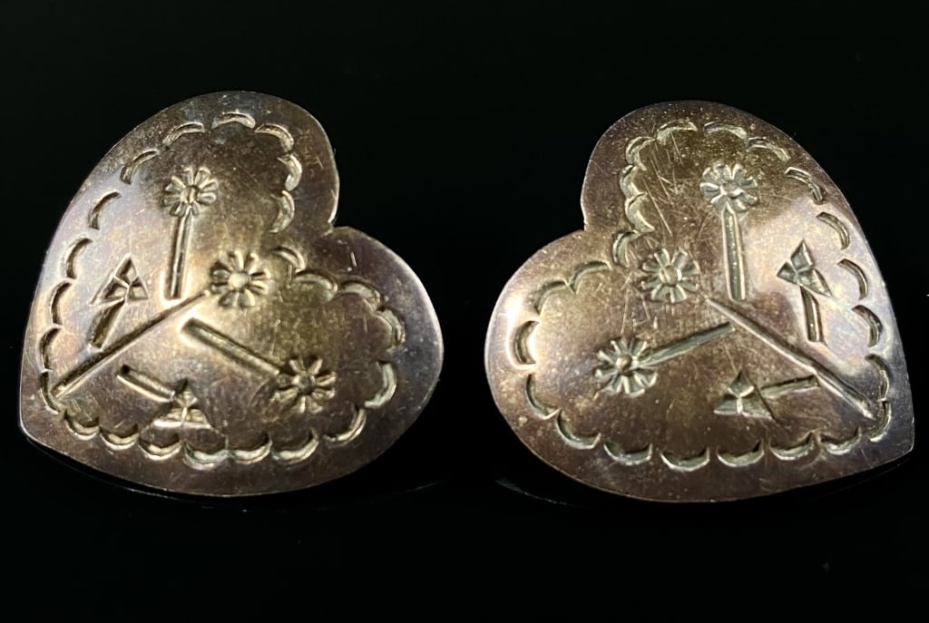 Mexican Silver Large Heart Shaped Post Earrings